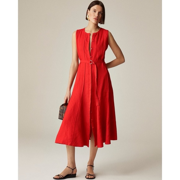 NWT!! J. CREW Seamed Linen Dress Removable Belt Red Arroyo Retro Small Petite SP - Picture 1 of 16